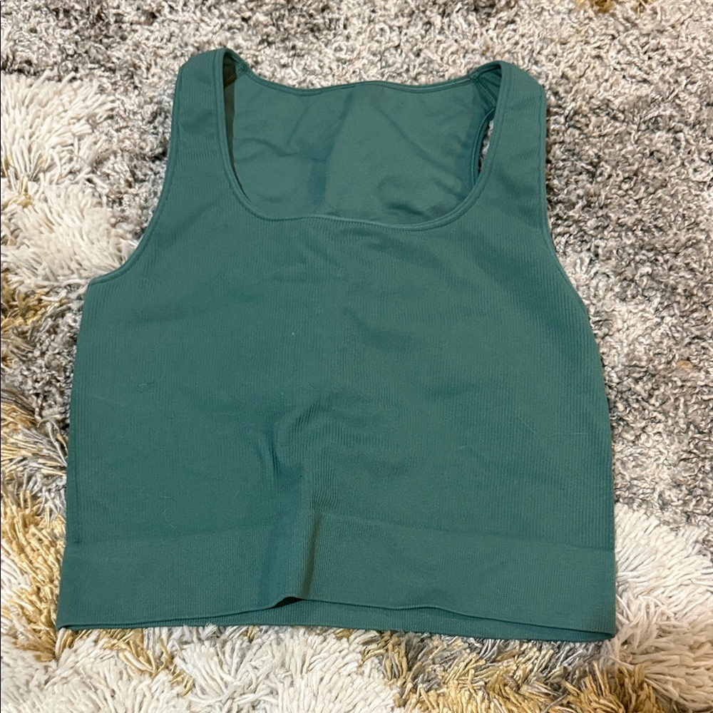 DSG Turquoise/Green Ribbed Tank Top with Built in Shelf Bra